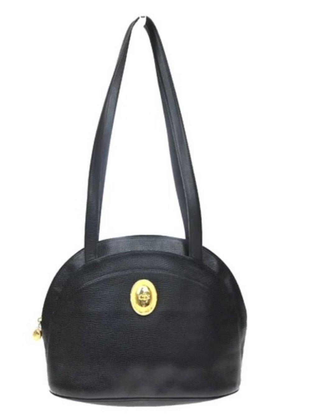 CHRISTIAN DIOR CD Logo Shoulder Bag Embossing Leather Black GHW France 35KD842